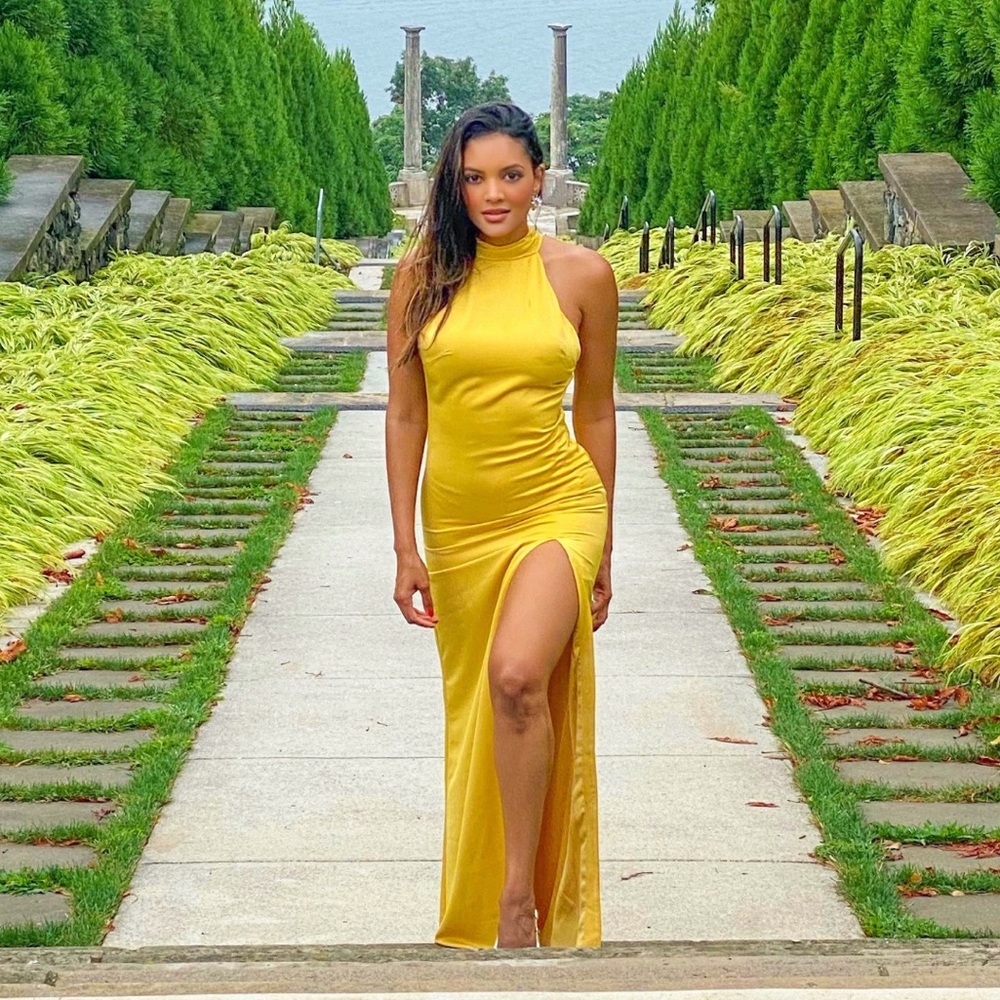 Long yellow maxi silk dress